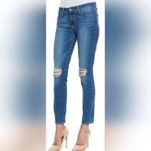 EC~Paige Verdugo Ankle Distressed Midrise Dark Blue Jeans